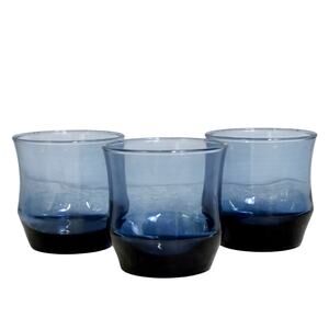 Libbey Apollo Blue Flat 6 oz Vintage Tumblers Retro Drinking Glasses-Set of 3
